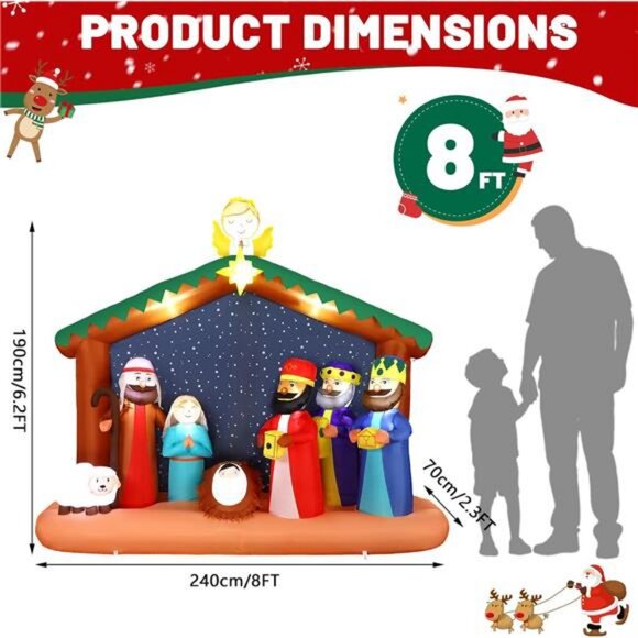 8FT Christimas Inflatable Nativity Scene Decorations Outdoor with Built-in LEDs - Picture 2 of 8
